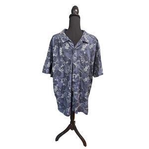 Dark Blue Floral Short Sleeve Pocket Shirt XXL – Mutual Weave Button‑Up Cool